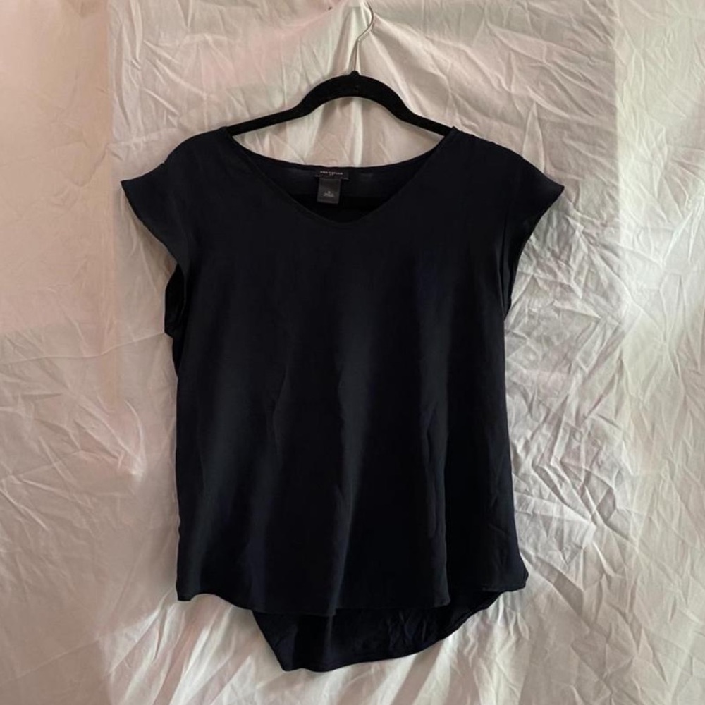 Ann Taylor Black Fitted Cap Sleeve T-Shirt